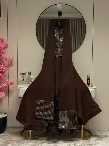 فستان سهره اللون بني باربي وخرز ودانتيل من متجر حو...