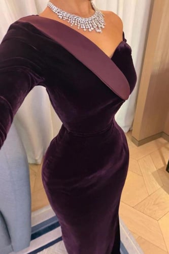 فستان سهره اللون ليلكي خامه مخمل كوري شانطون بطانه...