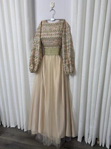 جلابيه بيج قماش رمضاني مستورد من دبي حزام كلفه فاخ...