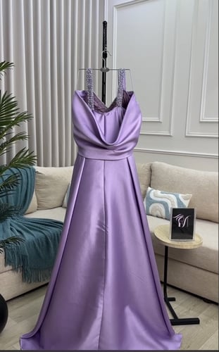 فستان سهره اللون موف الخامه ميكادو تطريز يدوي من م...