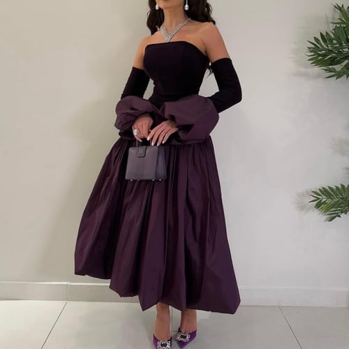 فستان ليلكي و ازرق نيلي كلوش كريب استرش و شانطون م...