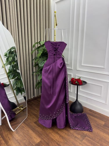فستان سهره بنفسجي الخامه ميكادو تطريز راقي من متجر...