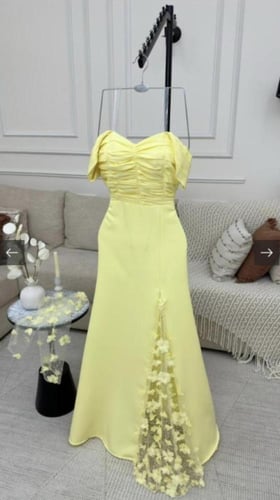 فستان اصفر بكلفه تفته و باربي راقي درجه اولى