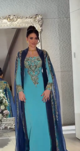 جلابية سهره ياربي شيفون تطريز يدوي الاصلي اللون سماوي من متجر جوهره D