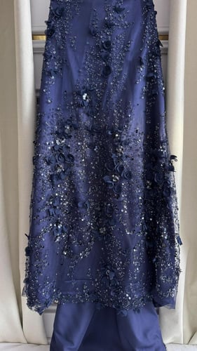 فستان سهره اللون كحلي ورود من متجر جوهره MN