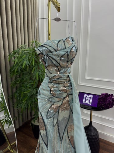 فستان سهره اللون تفني كلفه تل تطريز خرز من متجر جو...