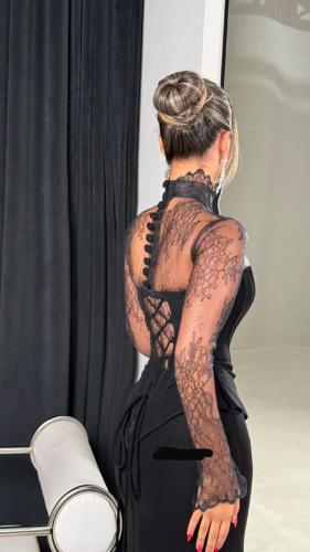 فستان سهره اللون اسود خامه باربي دانتيل كوري بطانه...