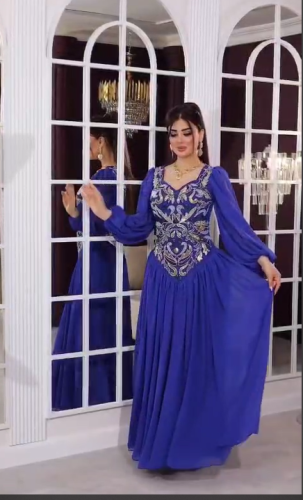 فستان سهره اللون عودي الخامه جورجيت +تطريز يدوي را...
