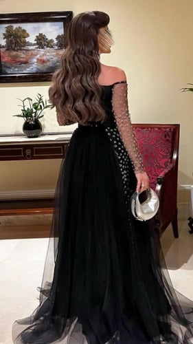 فستان سهره اسود تل فخم من متجر جوهره