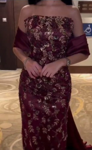 فستان فخم الخامه قماش خرز مع تفته سيلا MA