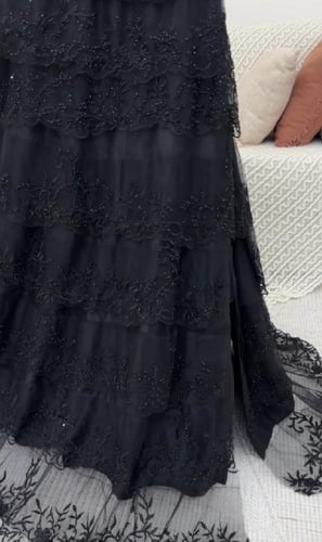 فستان سهره اسود فخم خامه تل مطرز كمبيوتر مع فصوص و...