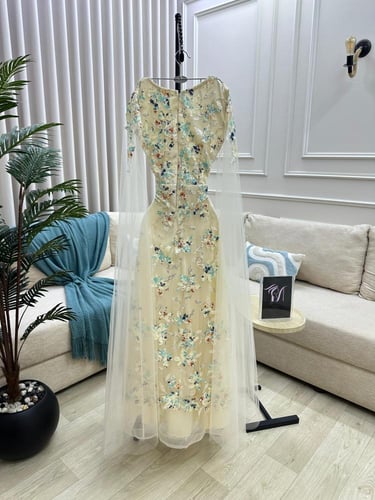 فستان سهره اللون سكري الخامه بطانه تفته استرتش كلف...