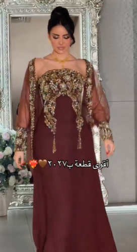 جلابية سهره ياربي تل تطريز يدوي الاصل اللون بني من متجر جوهره D