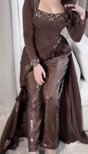 جمبسوت بني فخم خامه باربي و ترتر مطرز يدوي