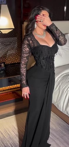 فستان سهره باربي الصدر دانتيل تطريز يدوي لون اسود...