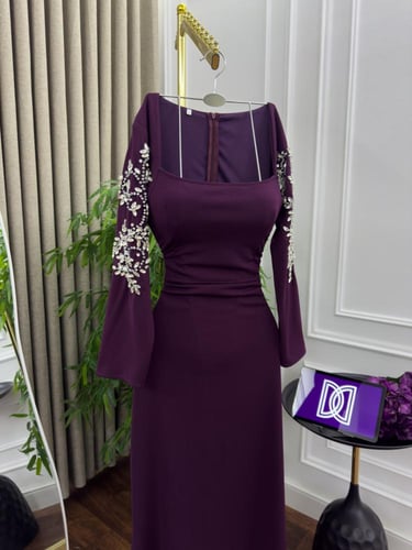 فستان سهره لكرا تطريز يدوي لون ليلكي من متجرجوهره...