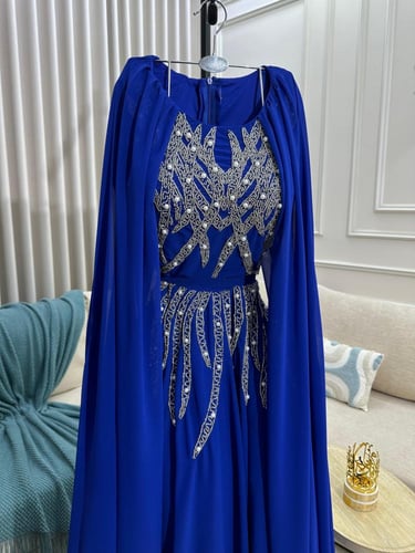 فستان سهره اللون سود عودي. نيلي شيفون دبل كلوش تطر...