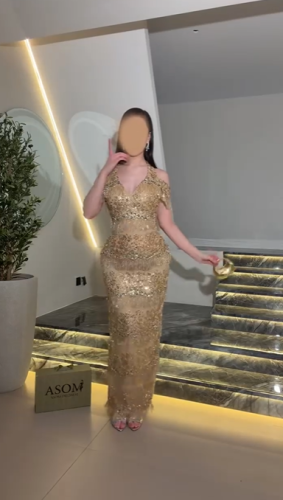 فستان سهره اللون ذهبي خرز قوي من متجر جوهره MN
