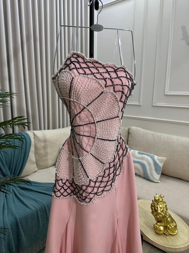 فستان سهره اللون وردي باربي جورجيت بتطريز من متجر...