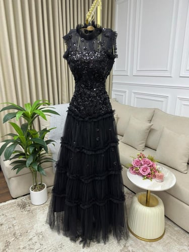 فستان سهره اسودف فخم تل و كلفه من متجر جوهره FR