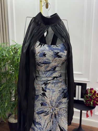 فستان سهره اللون سماوي فرعوني بطانه باربي كرنكل من...