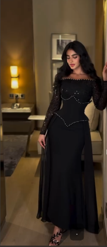 فستان سهره اللون اسود باربي مع شيفون من متجر جوهره...