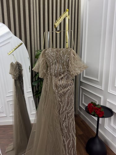 فستان سهره خامه تل كورريً الاصلي مطرزه بخرز MN