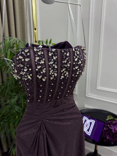 فستان سهره اللون ليلكي وب نفسجي و اصفر شيفون لمعه...