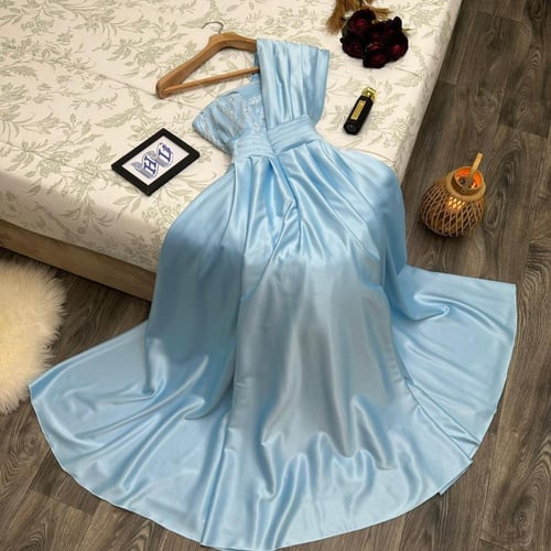 فستان سهره اللون سماوي و بيج من متجر جوهره HL