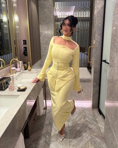 فستان سهره ليموني خامه باربي مع حزام الحزام من متج...