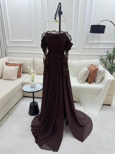 فستان سهره بني و اسود و عنابي الخامه شيفون و دانتي...