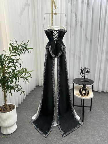 فستان سهره القماش باربي ميكادو اللون اسود وابيض من...