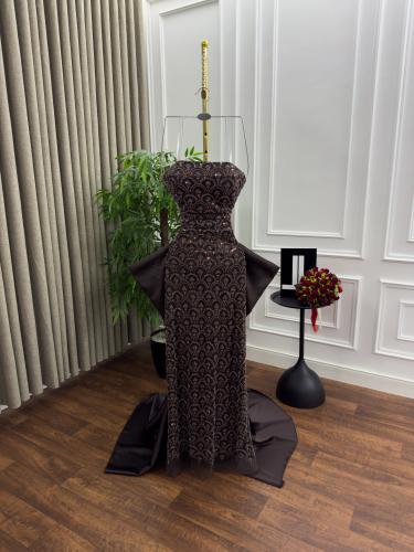 فستان سهره اللون بني تفته استرتش كلفه خرز من متجر...