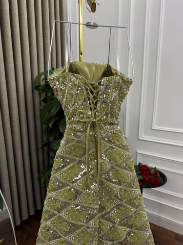 فستان سهره اللون لحمي مطرز خرز من متجر جوهره D MN