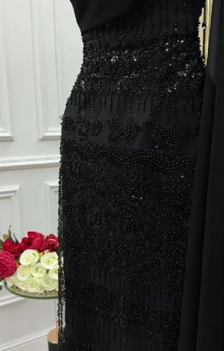 فستان سهره فخم تل مطرز بالخرز مع الشال ثلاث الوان...