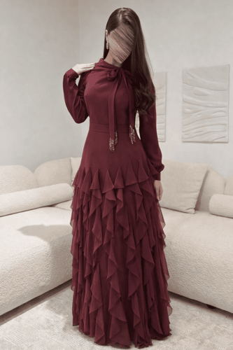 فستان نسائي عنابي أنيق