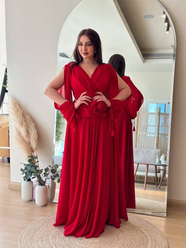 فستان احمر شيفون جذاب