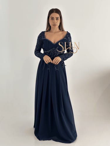 فستان سهرة كحلي طويل