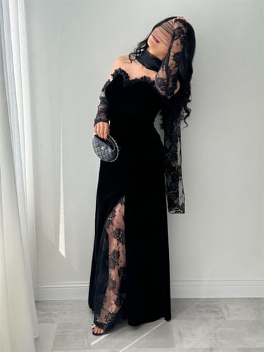 فستان جوخ اسود فخم بشال أنيق