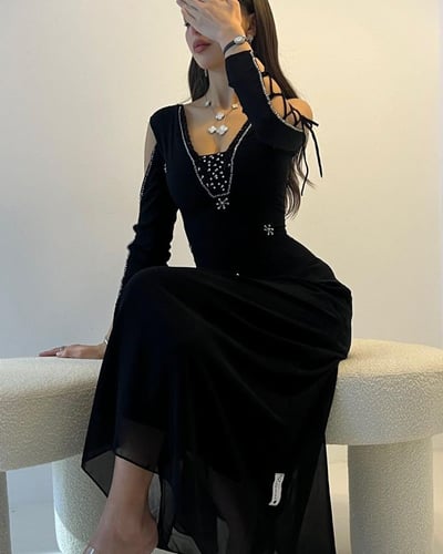 فستان اسود فخم قصير