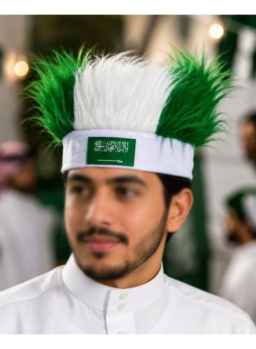 قبعة فرو احتفالية باليوم الوطني باللونين الأخضر وا...