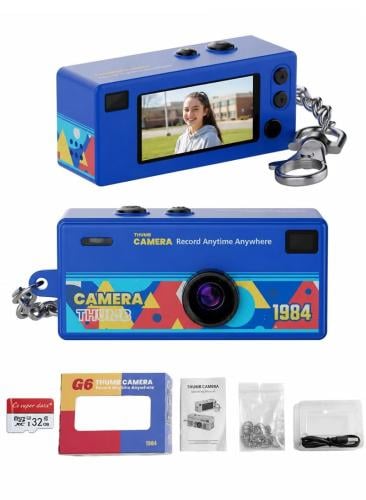 أزرق كاميرا رقمية صغيرة 1080P بتصميم ريترو للسيلفي والتصوير