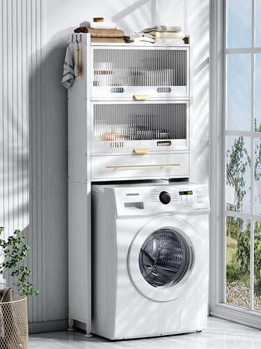 رف تخزين علوي للحمام فوق الغسالة معدني 3 دور