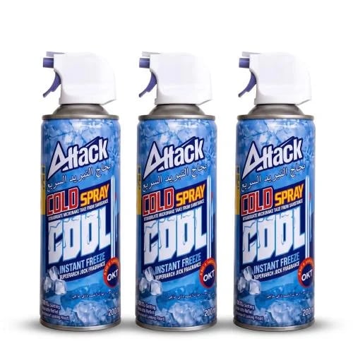 بخاخ Attack Cold Spray 400 مل – بخاخ تبريد وتجميد فوري سريع | أتاك كولد سبراي | عبوة من ثلاث قطع