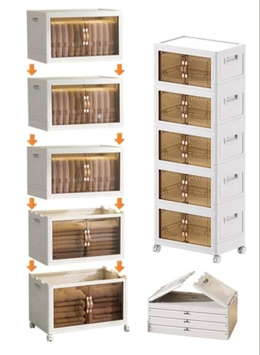 خزانة تخزين قابلة للطي حجم كبير بعجلات وأبواب بقفل...