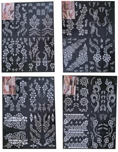 4 ستيكرات تصاميم الحناء ملصقات قوالب كبيرة لليدين...