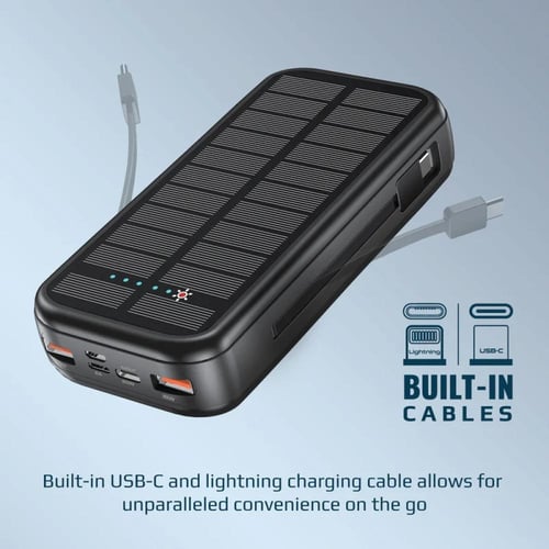باور بانك شمسي EcoLight™ بسعة 20000mAh مع كابلات U...