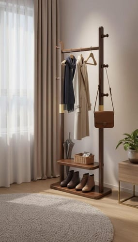 شماعة حامل منظم ملابس ومعاطف متعددالاستخدامات خشبي...