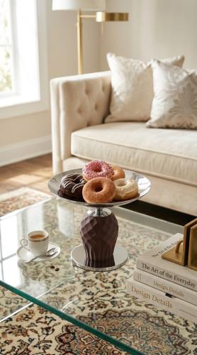 Luxury dessert and fruit serving tray with a raised base, featuring an elegant modern design for hospitality decor and tables