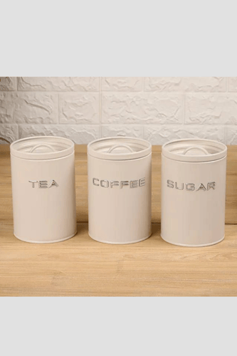 طقم منظمات مطبخ معدني فاخر – لحفظ الخبز والسكر وال...